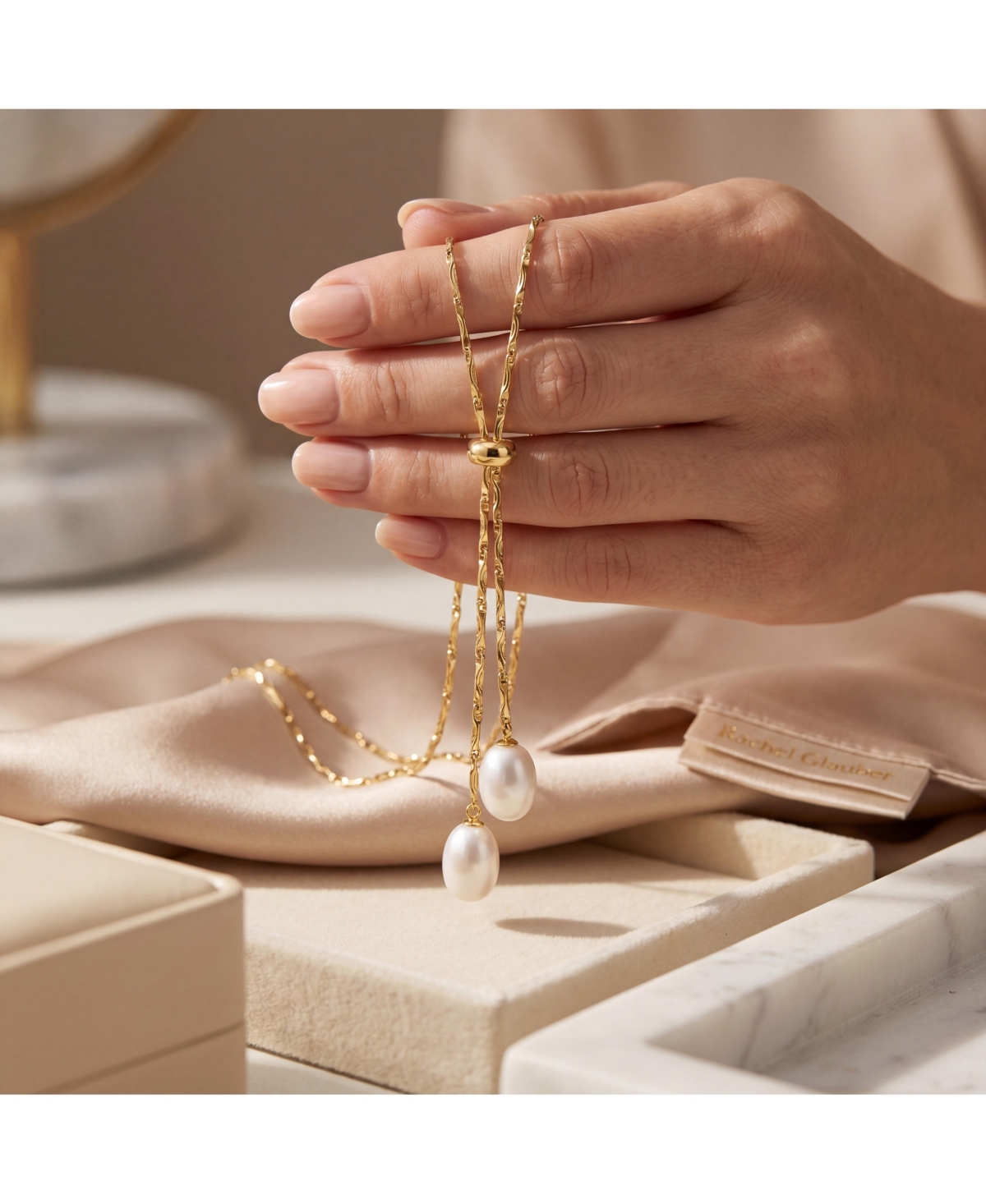 14K Gold Plated Pearl and Cubic Zirconia Y Neck Necklace