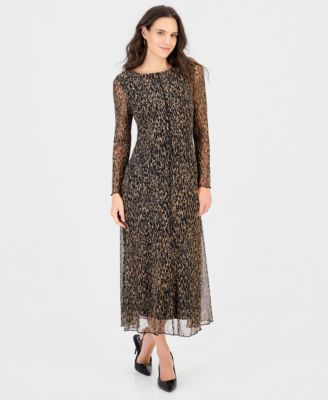 Women's Long-Sleeve Mesh Boat-Neck Dress