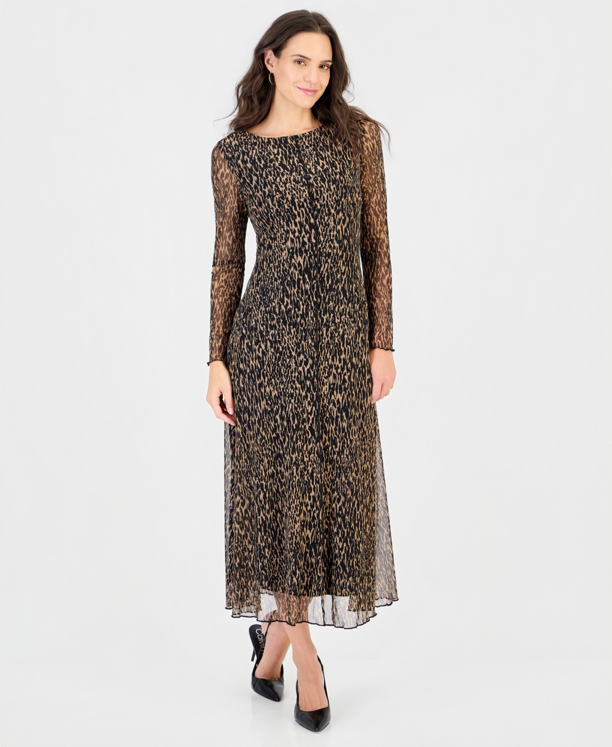 Connected Women's Long-Sleeve Mesh Boat-Neck Dress