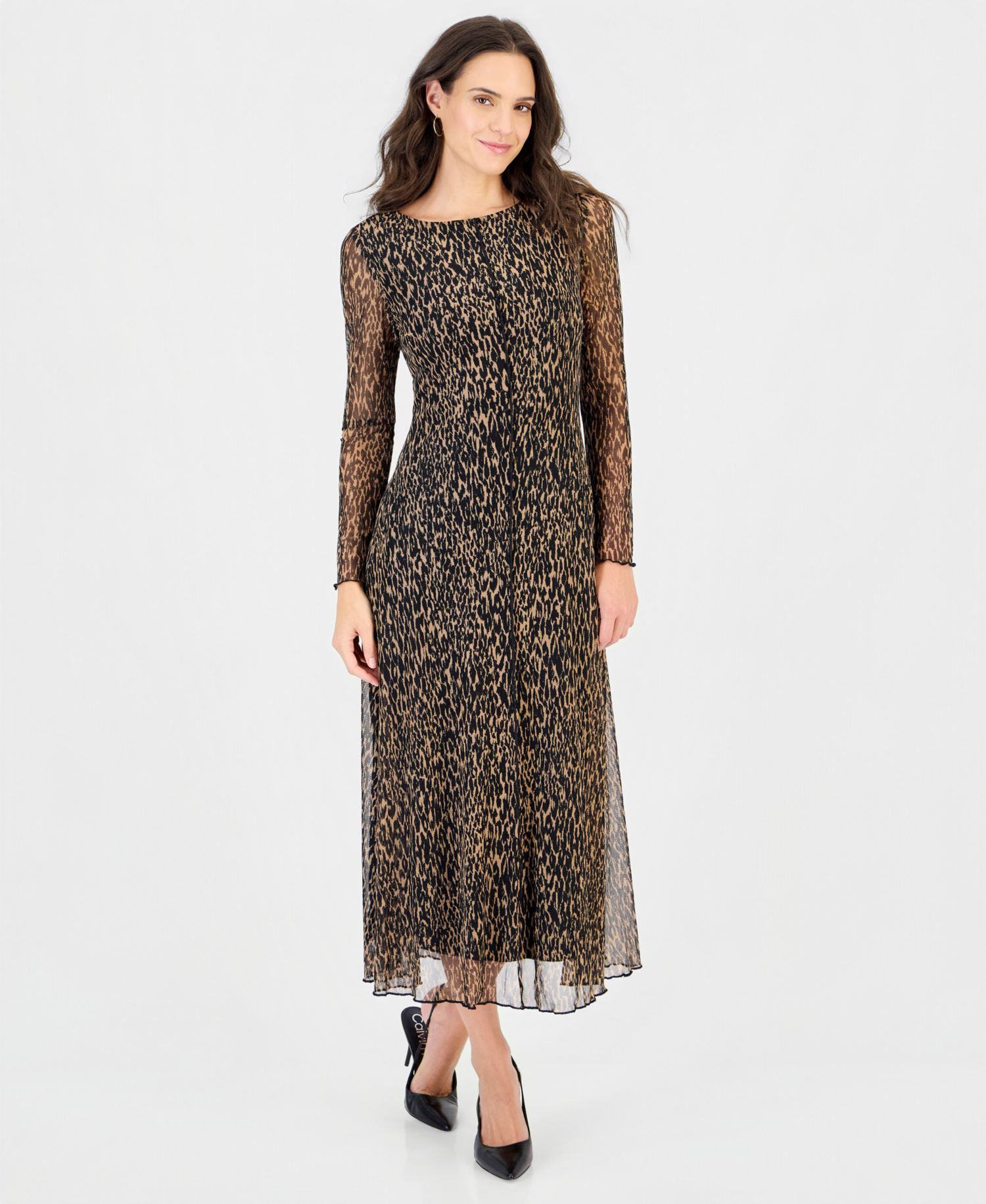 Women's Long-Sleeve Mesh Boat-Neck Dress