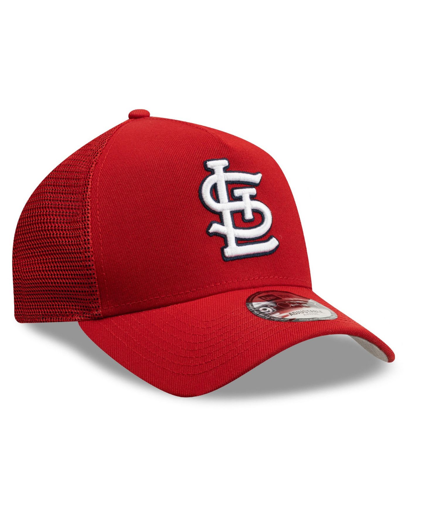 Мужская кепка New Era Red St. Louis Cardinals Side Script 9FORTY A-Frame Trucker Adjustable Hat — фото 3