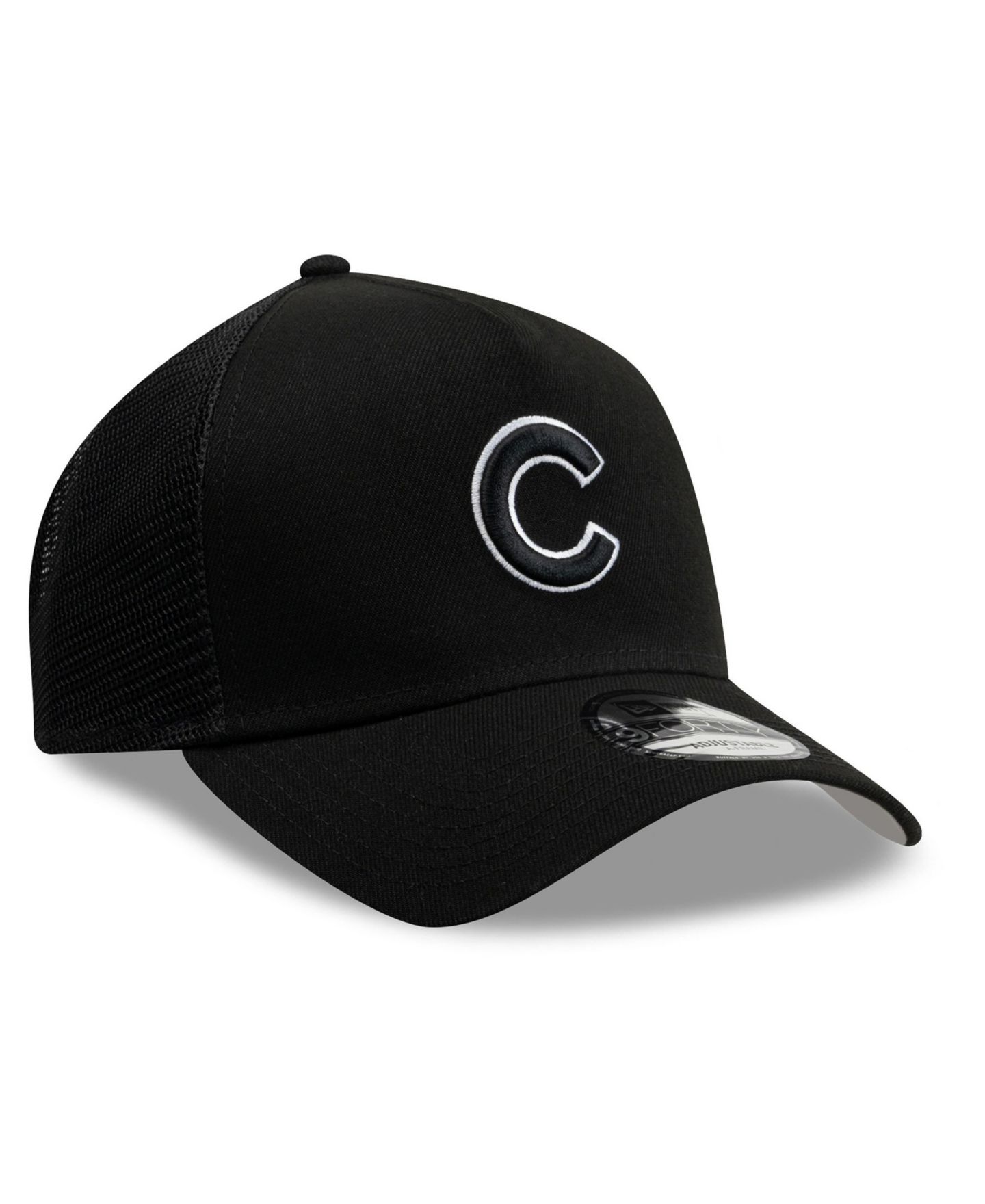 Мужская кепка New Era Black Chicago Cubs Side Script 9FORTY A-Frame Trucker Adjustable Hat — фото 3
