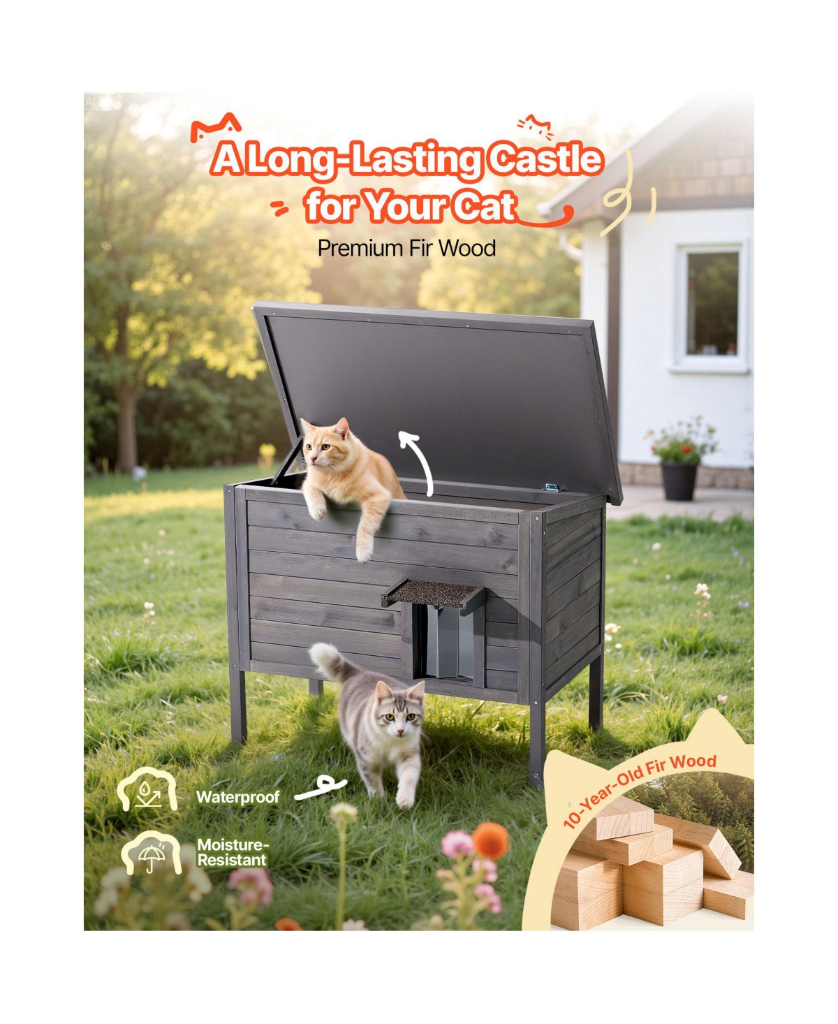 Vevor Heated Cat House Outdoor Feral Cat Shelter with Heating Pad Waterproof