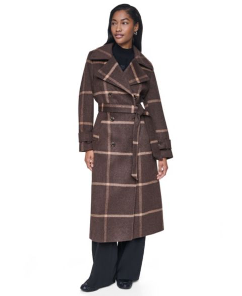 Женское пальто DKNY Notch Collar Belted Wrap, цвет: Bitter Windowpane