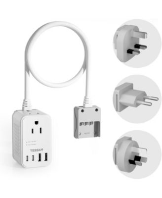 220V to 110V Voltage Converter US to Europe, Travel Power Adapter with 4 USB Ports 2 USB C, 2 AC Outlets and EU UK AU Plugs