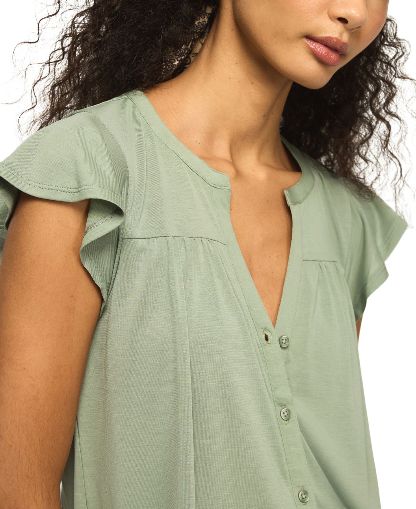 Женский топ Lucky Brand Sandwash Flutter-Sleeve Button-Up, цвет: Lily Pad — фото 4