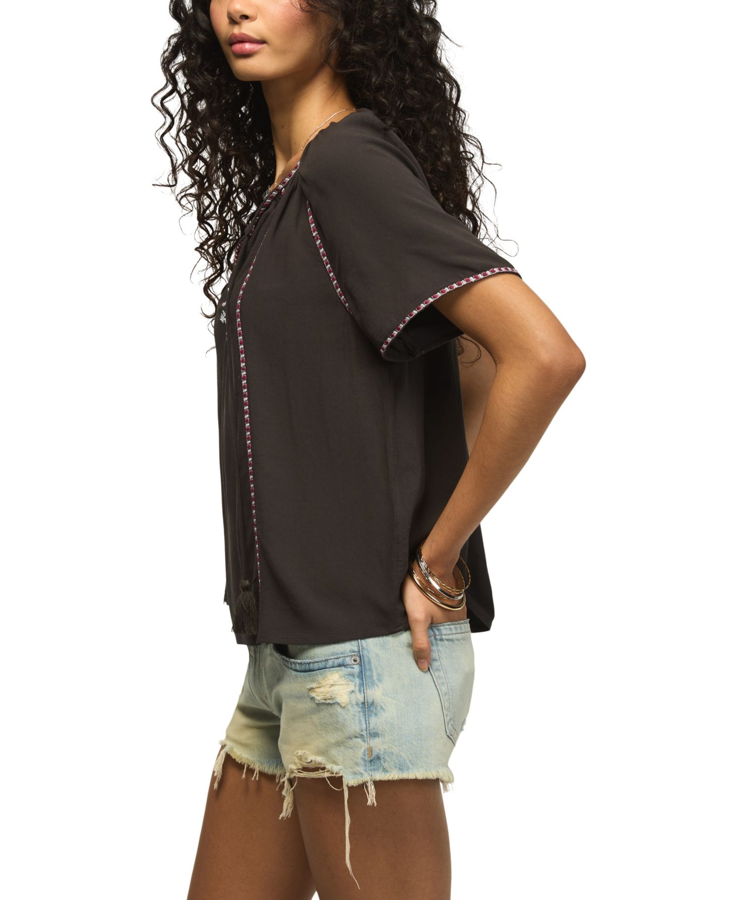Women's Embroidered Peasant Short-Sleeve Top