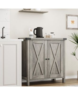 Farmhouse Sideboard Buffet Cabinet with Storage, 2 Barn Doors and Adjustable Shelf for Kitchen, Living Room, Entryway
