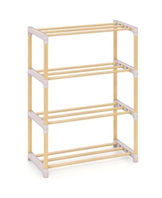 Wooden Shoe Storage Rack with 4 Open Slatted Shelves for Footwear