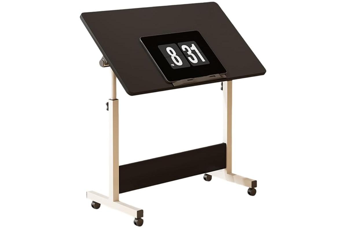 gaomon Small Adjustable Standing Desk with Wheels, Mobile Sit-Stand Laptop Workstation for Home Office - Black