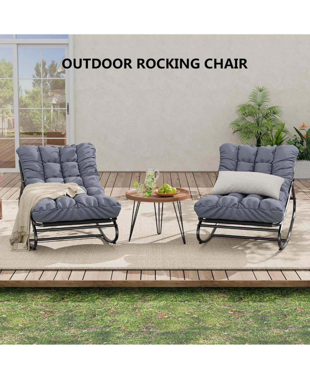 gaomon Weather Resistant Metal Rocking Chair for Outdoor Modern Patio with Thick Cushions Comfortable Rocker Porch, Backyard