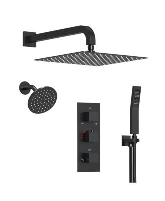 Thermostatic Dual Showerheads System Wall Mount 12" High-Pressure Rainfall Shower Faucet with Handheld Spray