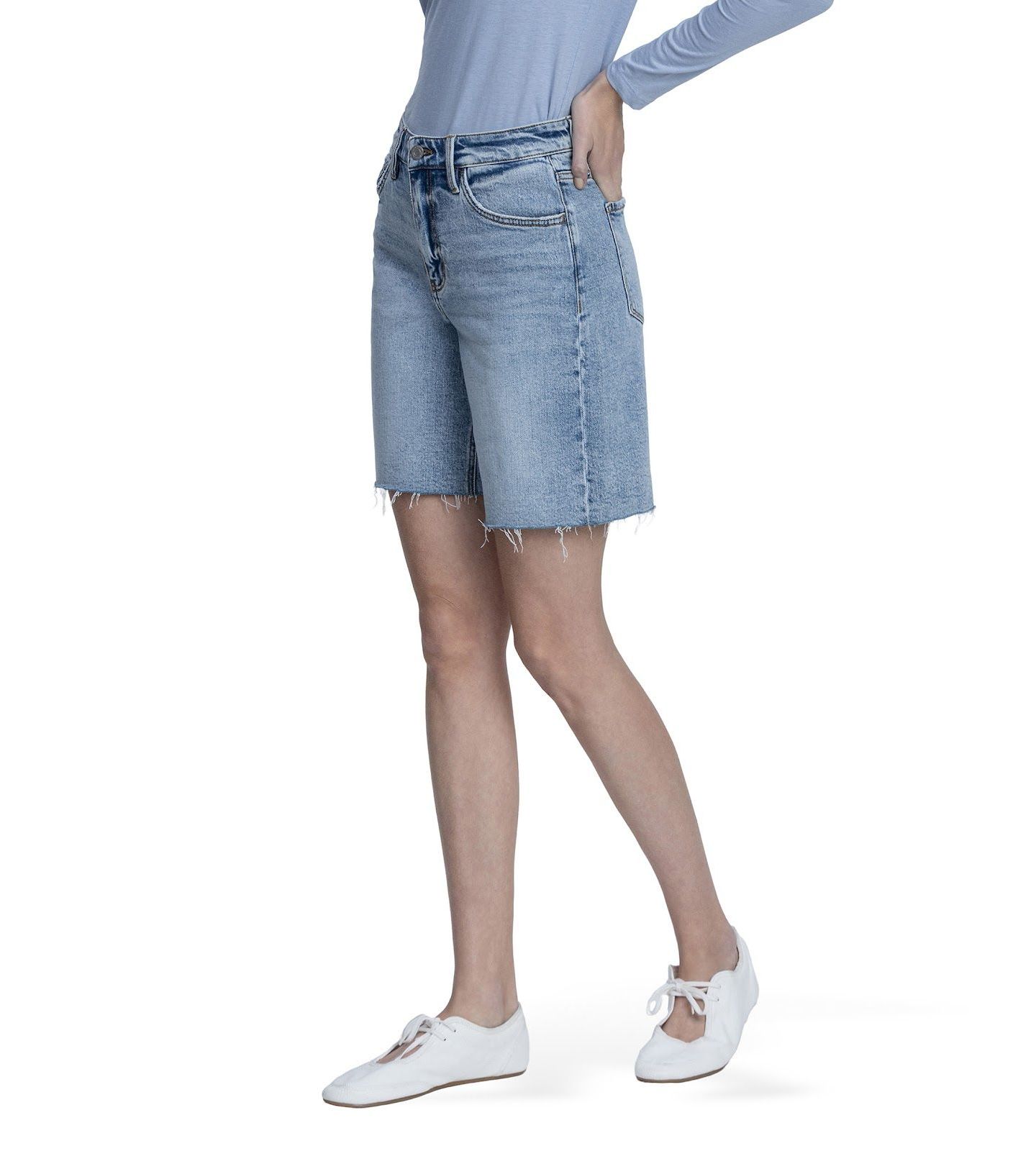 Женские шорты Vervet High Rise Raw Hem Denim Shorts, цвет: Синий — фото 4