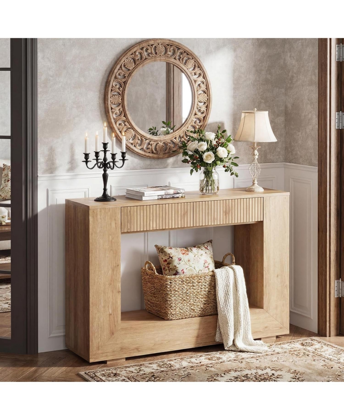 gaomon Mdf Console Table - Hallway Console Table, Entryway Table, Console Table with Drawer, Rustic Console Table, and Storage Console Table - Open Gr