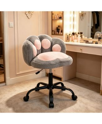Cat Back Vanity Chair, Armless Adjustable Swivel Office Chair