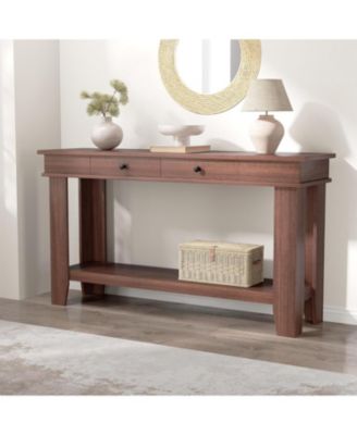 54" Farmhouse Console Table with Drawers, Wooden Entryway Table with Storage Shelf for Living Room