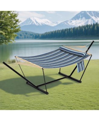 2 Person Hammock with Adjustable Steel Frame – Portable Outdoor Hammock Supports Up to 450 Lbs for Patio, Garden, Backyard or Beach Rest