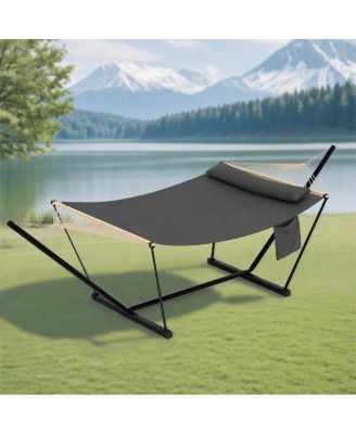 2 Person Hammock with Adjustable Steel Frame – Portable Outdoor Hammock Supports Up to 450 Lbs for Patio, Garden, Backyard or Beach