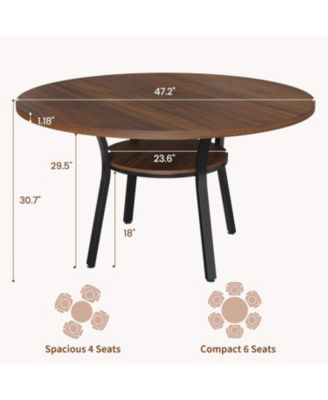 47" Round Dining Table for 4, Farmhouse Table with Storage Shelf