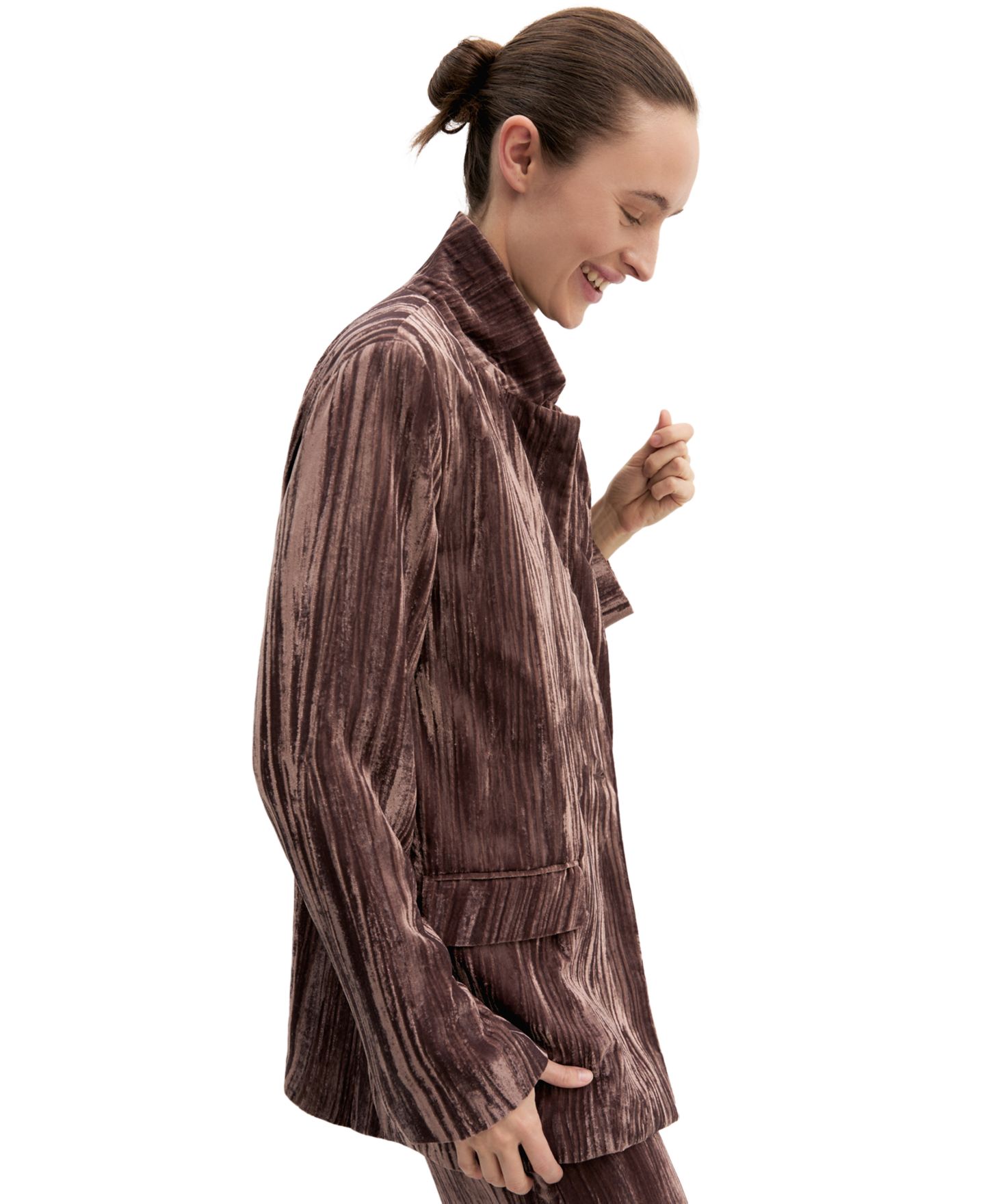 Женский пиджак Emme Marella Oversized Single-Breasted Stretch Velvet Blazer, цвет: Коричневый — фото 4