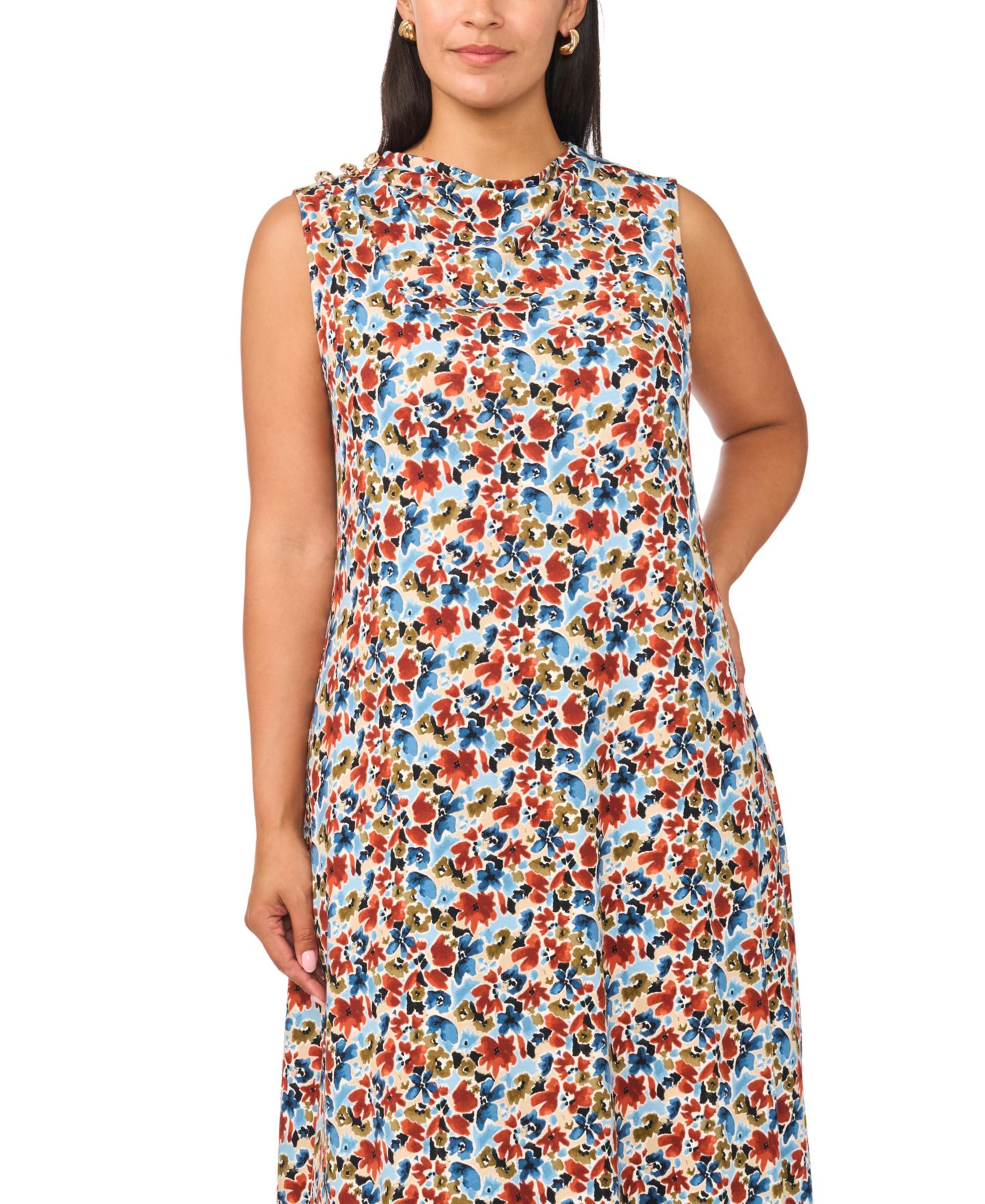 Женское платье Vince Camuto Plus Size Mock-Neck Pleated Midi, цвет: Джинсовый тёмно-синий — фото 2