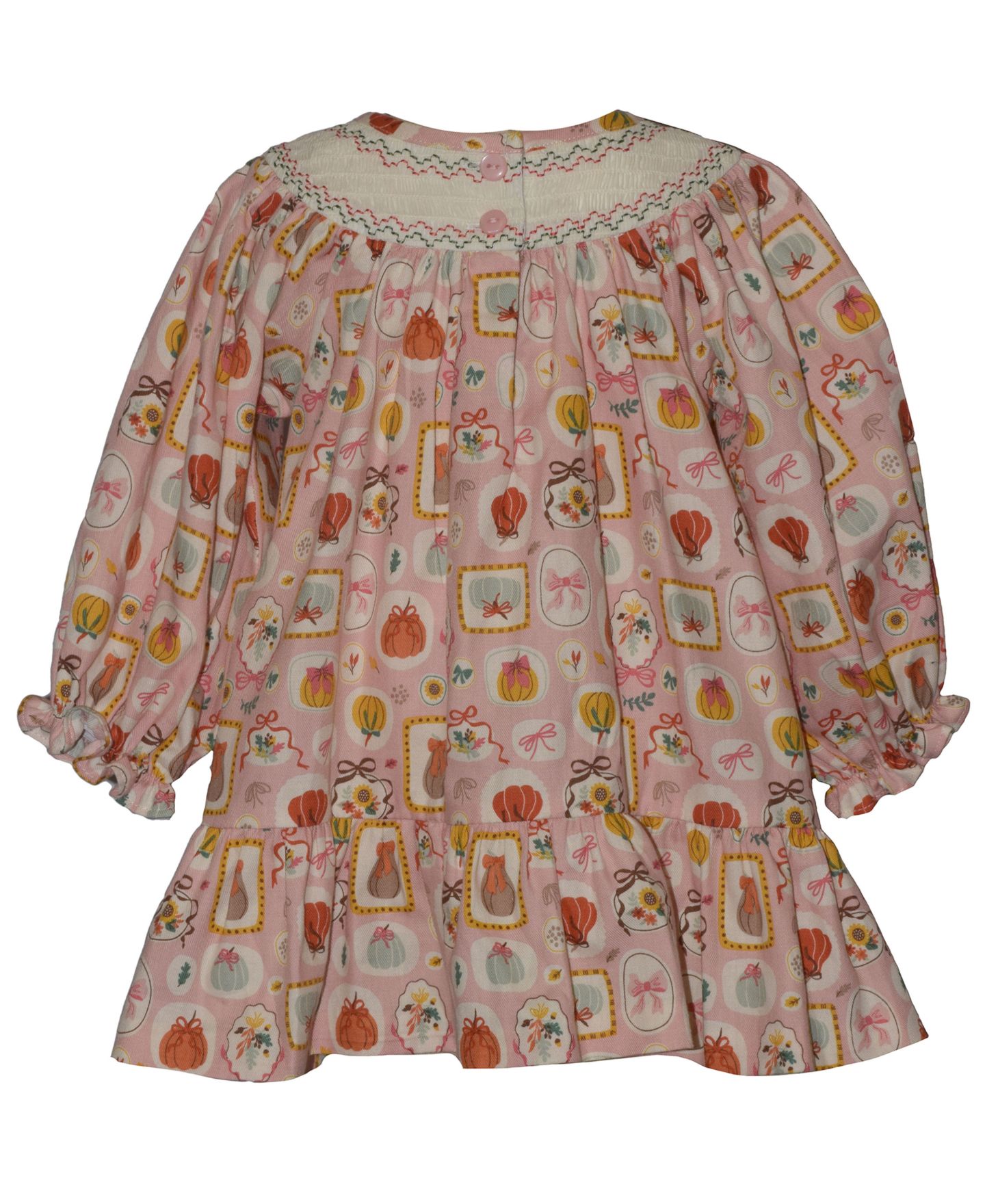 Платья Bonnie Baby Smocked Pumpkins Long-Sleeve Dress with Diaper Cover, 2-Piece set для девочек-малышей, цвет: Коралловый — фото 2
