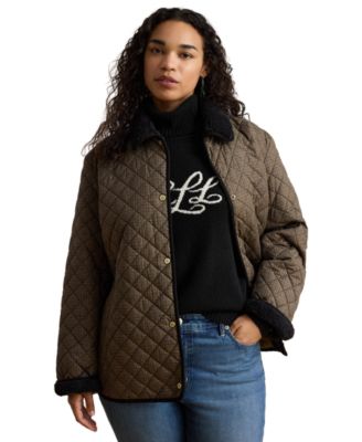 Plus Size Faux-Sherpa-Collar Quilted Jacket, Created for Macy's