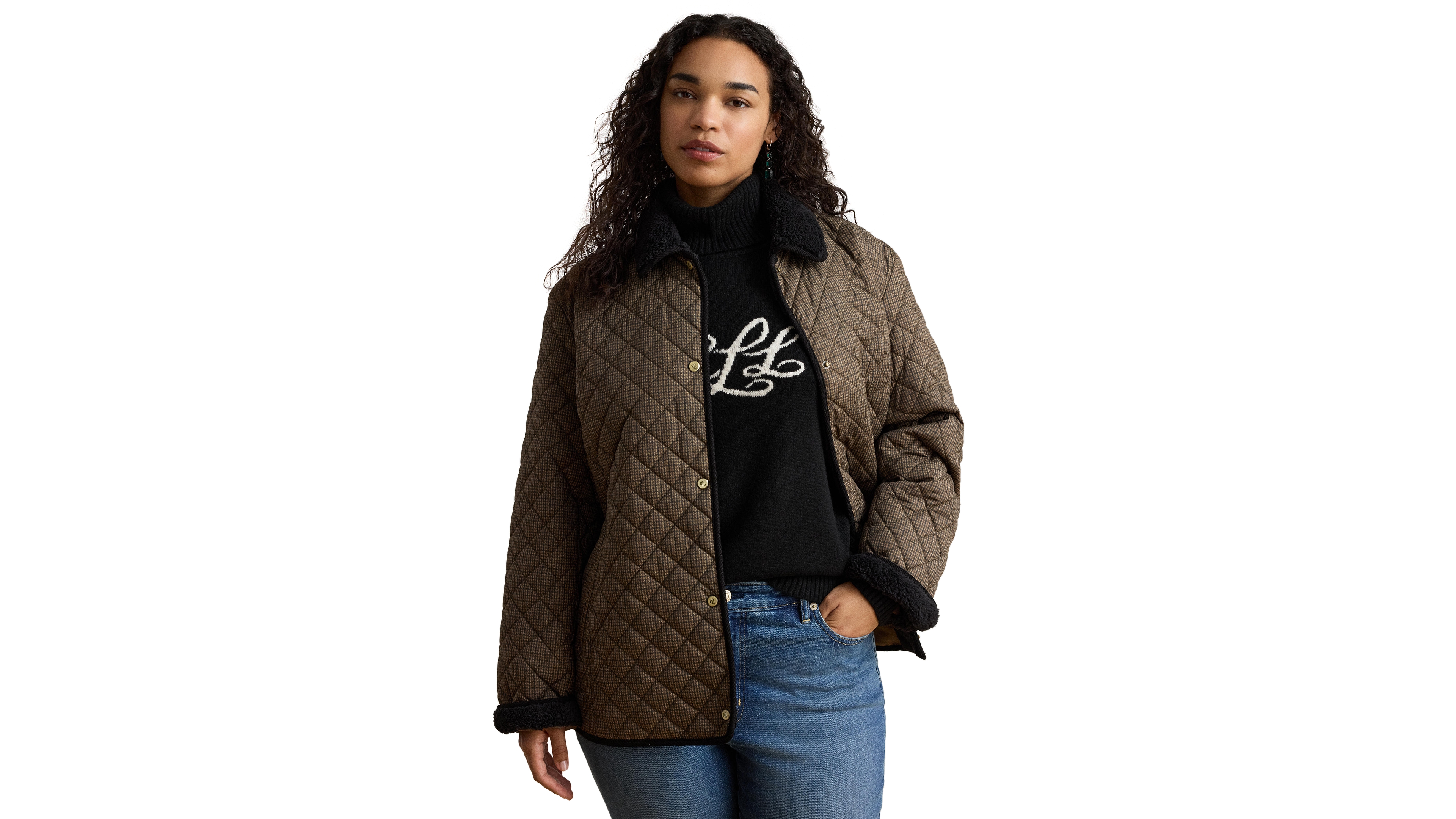 Lauren Ralph Plus Faux-Sherpa-Collar Quilted Coat