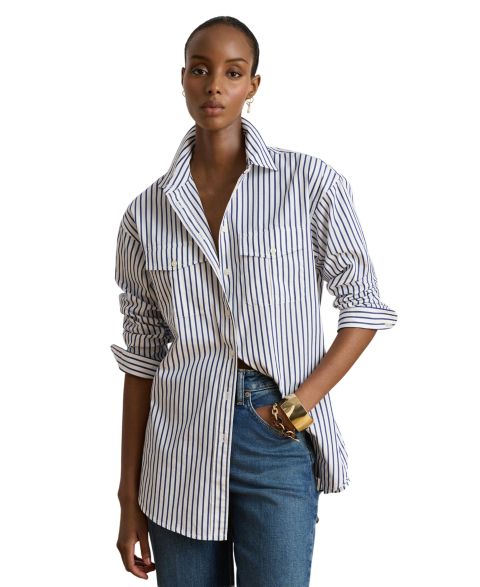 Женская рубашка Lauren Ralph Lauren Striped Collared, цвет: Синий / Белый