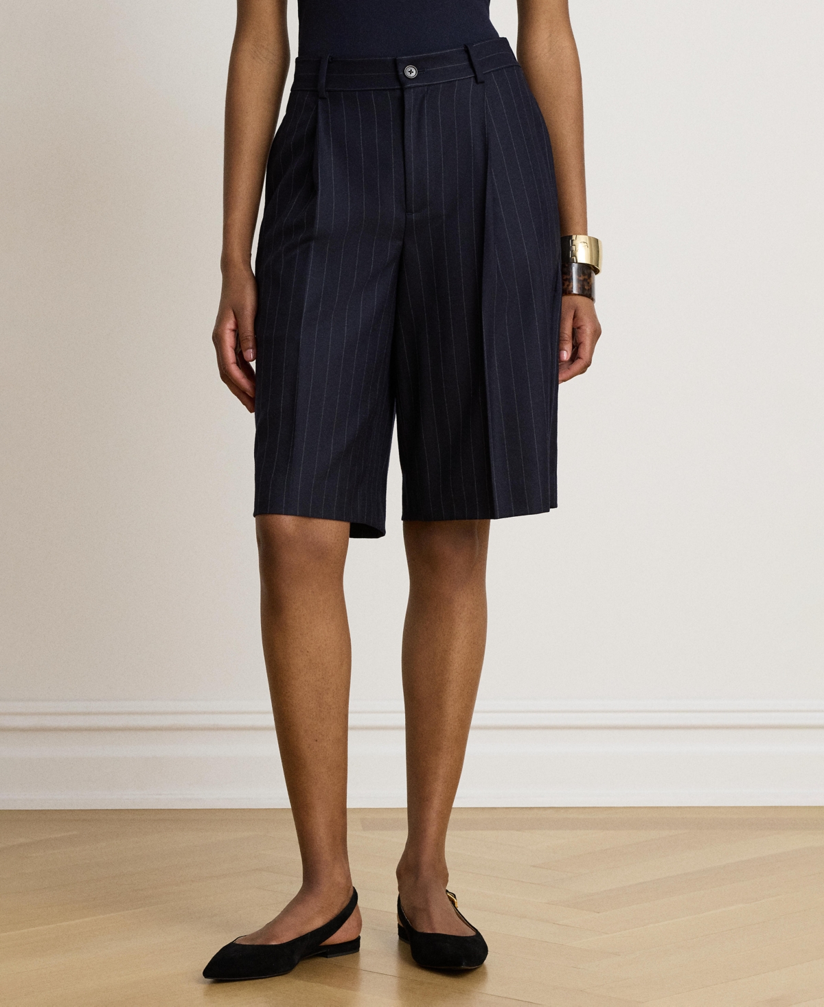 Lauren Ralph Women's Pinstripe Wool-Blend Twill Bermuda Shorts, 12" Inseam