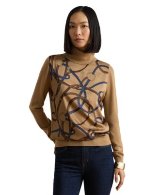 Women's Belting-Print Turtleneck Sweater