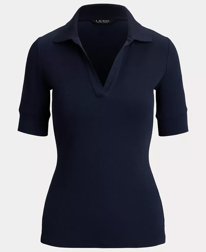 Women's Jersey Short-Sleeve Collared Top - thumbnail 5