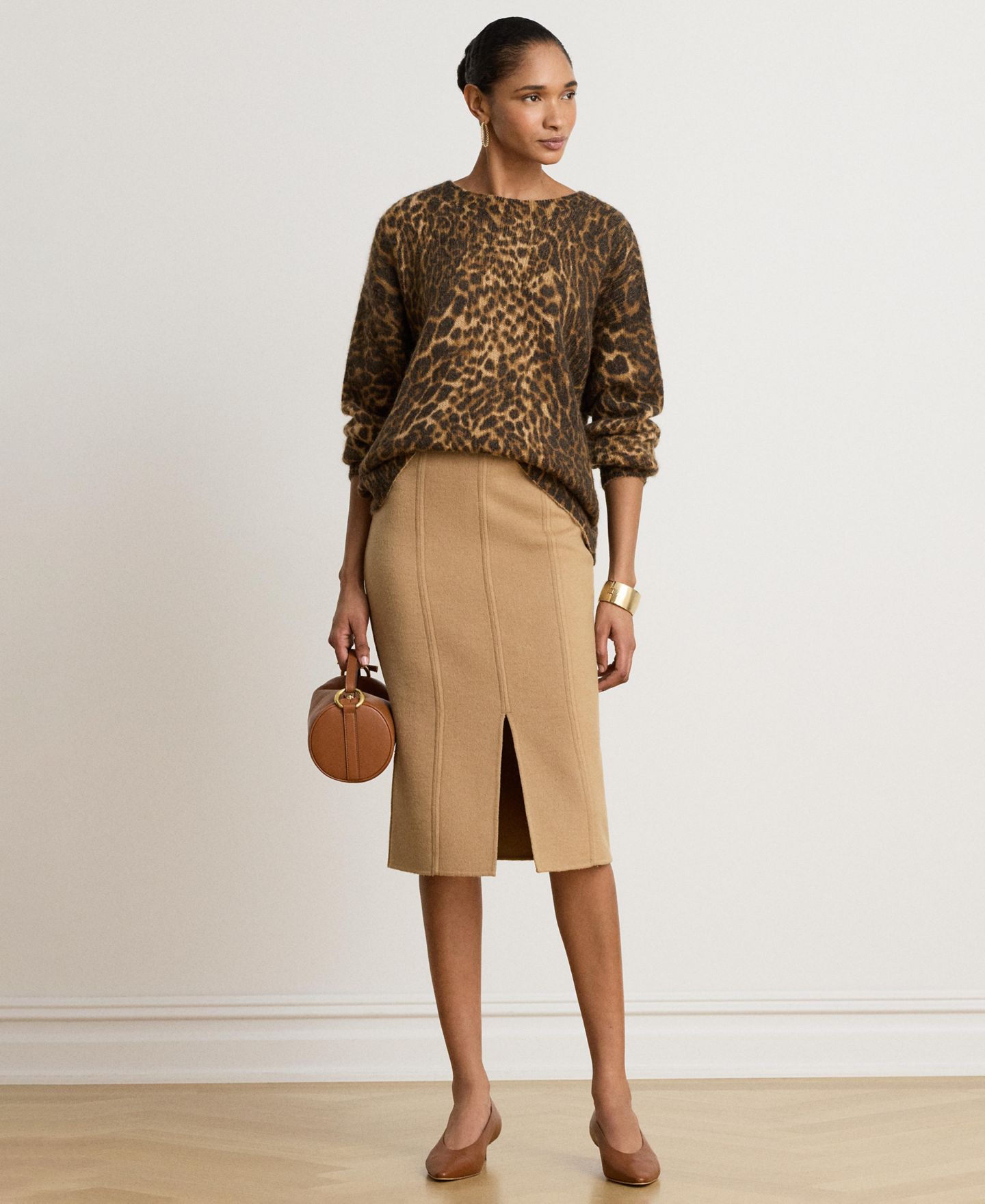 Женский свитер Lauren Ralph Lauren Ocelot-Print Crewneck, цвет: Верблюжий разноцветный — фото 7