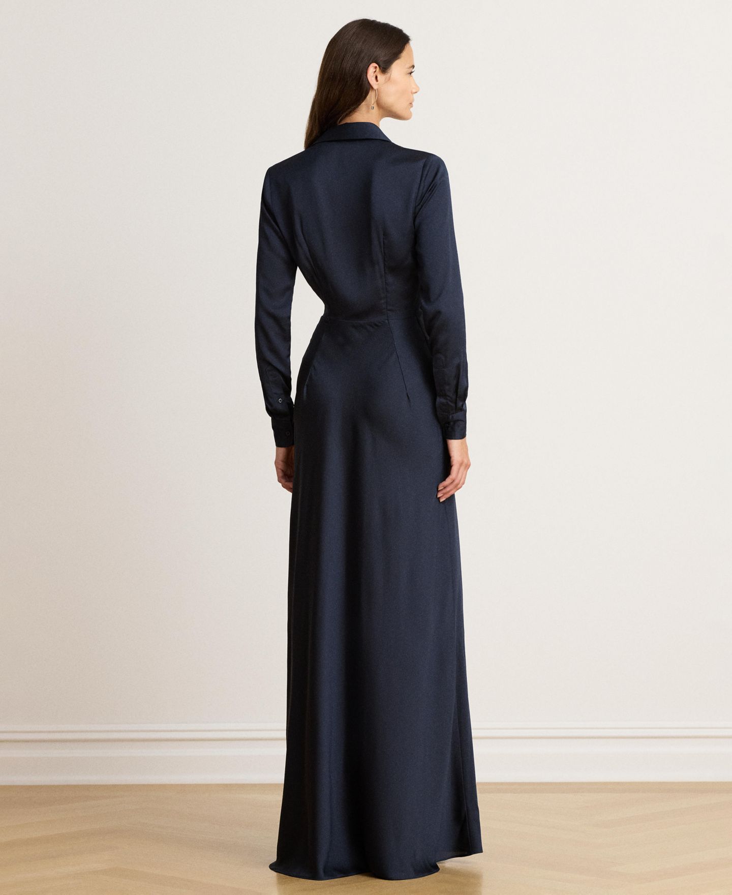 Женские платья Lauren Ralph Lauren Pleated Button-Up Charmeuse Gown, цвет: Тёмно-синий — фото 4
