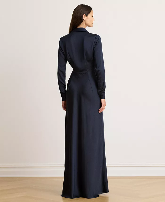 Women's Pleated Button-Up Charmeuse Gown - thumbnail 9