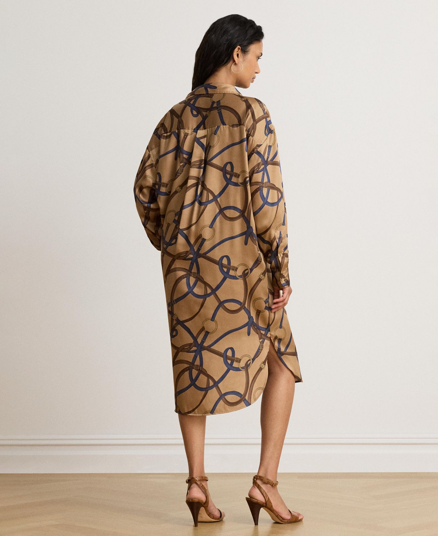 Женское платье Lauren Ralph Lauren Belting Print Collared Midi, цвет: Верблюжий разноцветный — фото 5