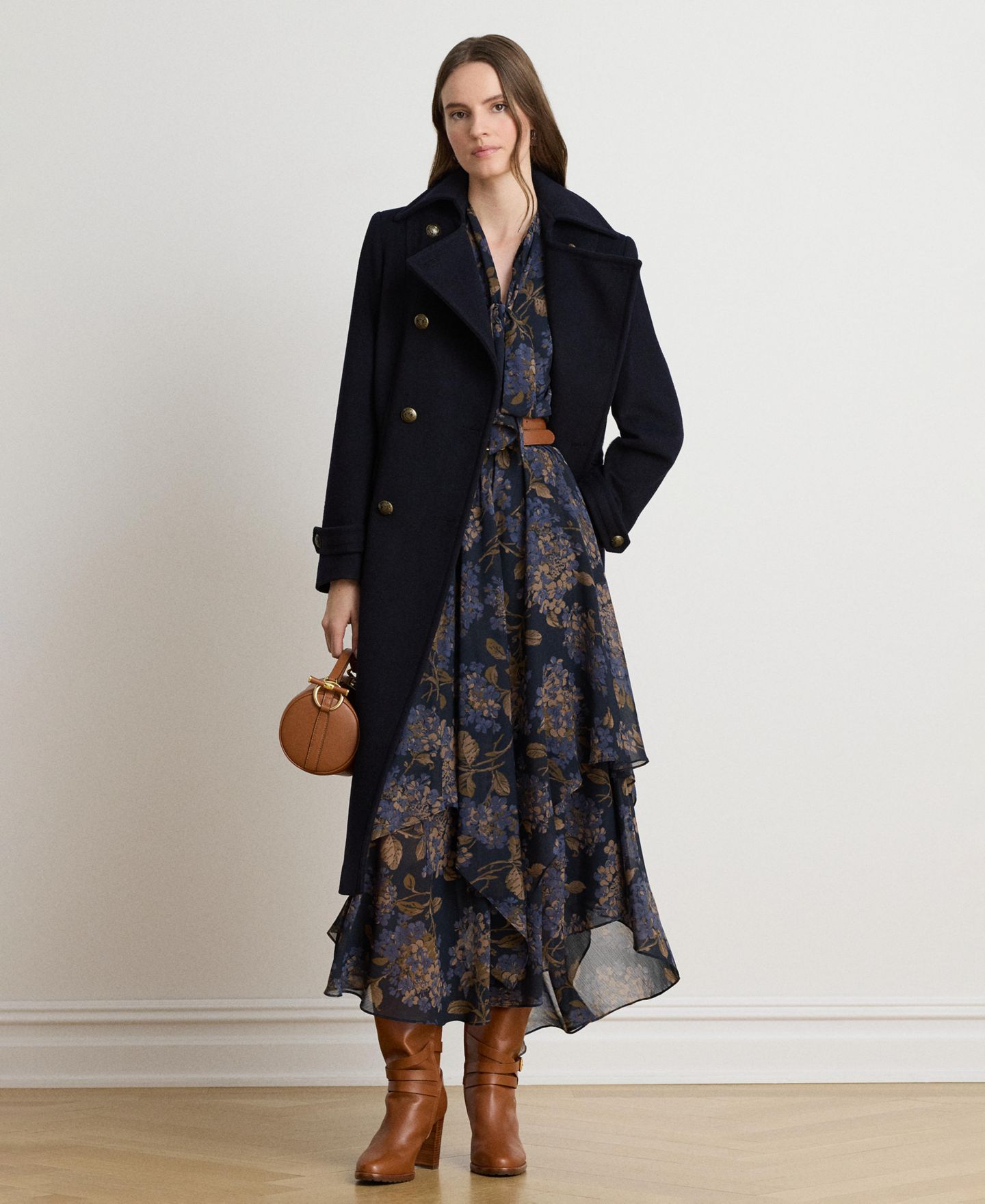 Женское платье Lauren Ralph Lauren Floral Crinkle Georgette Tie-Neck Midi, цвет: Тёмно-синий разноцветный — фото 6