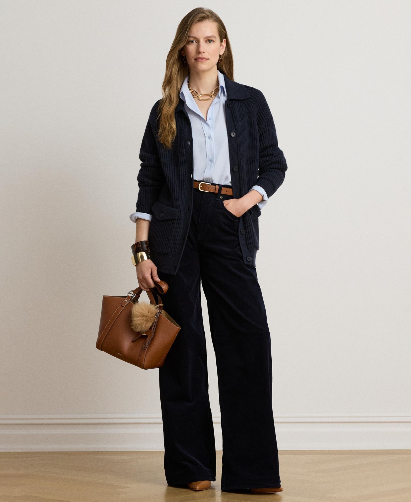 Женский кардиган Lauren Ralph Lauren Wool-Blend Rib-Knit Spread Collar, цвет: Тёмно-синий — фото 3