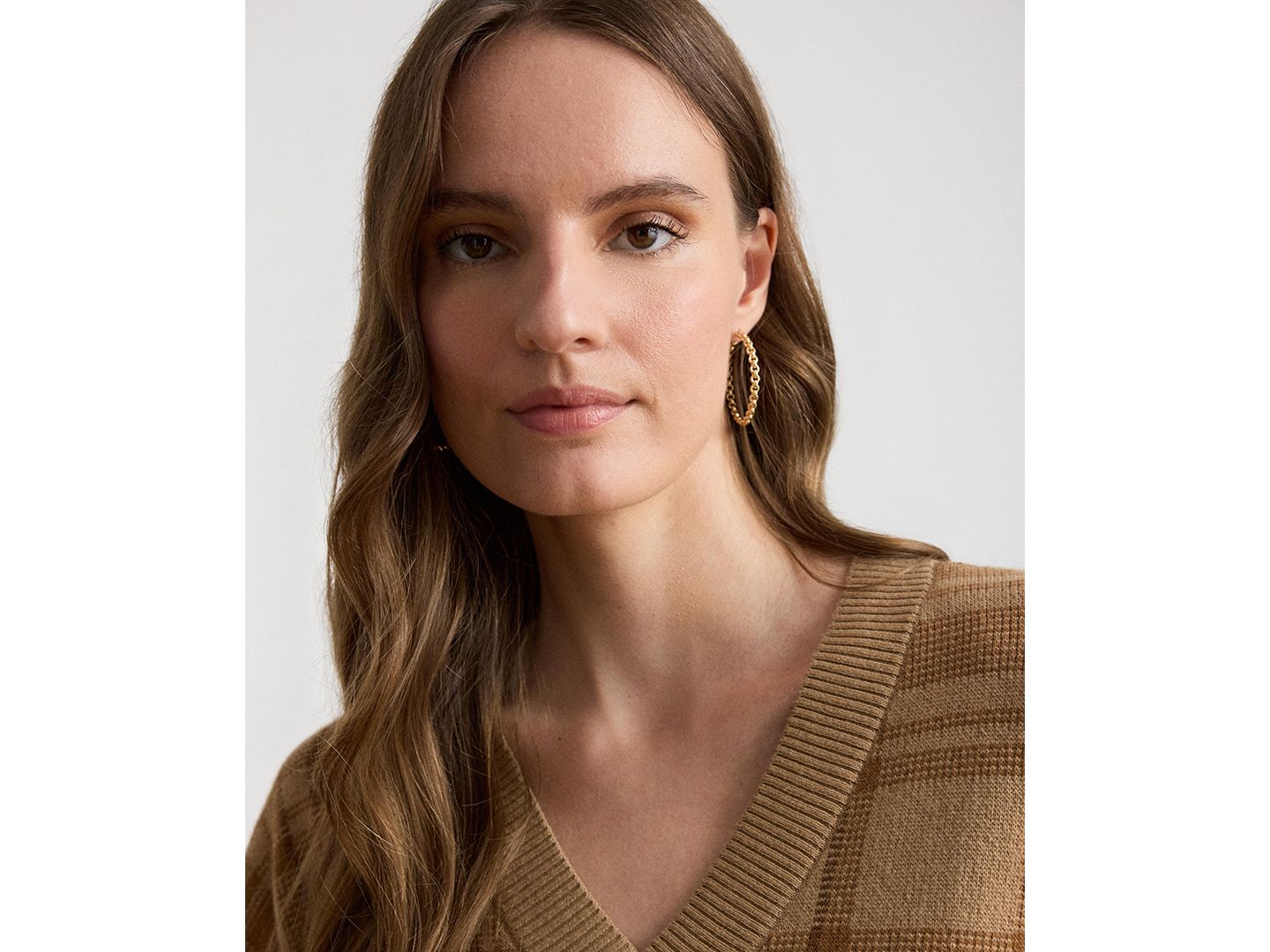 Женский свитер Lauren Ralph Lauren Plaid V-Neck, цвет: Верблюжий разноцветный — фото 6