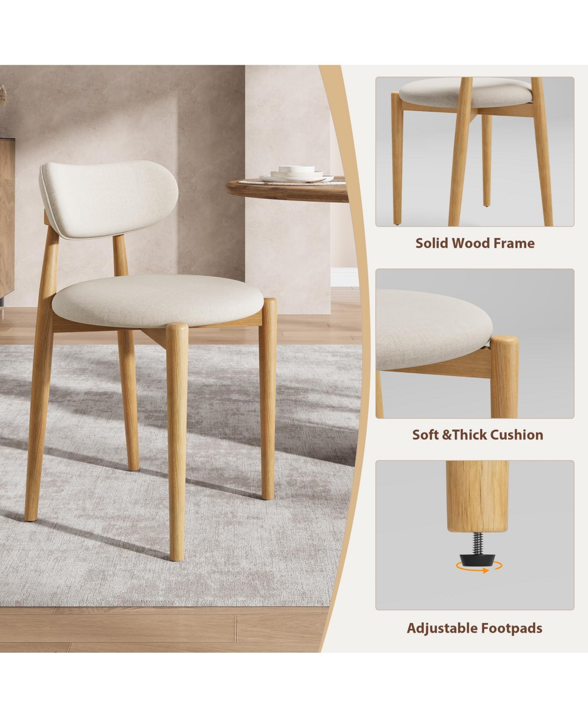 gaomon Wooden Dining Chairs Set of 6 - Modern Fabric Upholstered Kitchen Chairs with Wood Legs, Farmhouse Side Chairs for Dining Room Kitchen Vanity