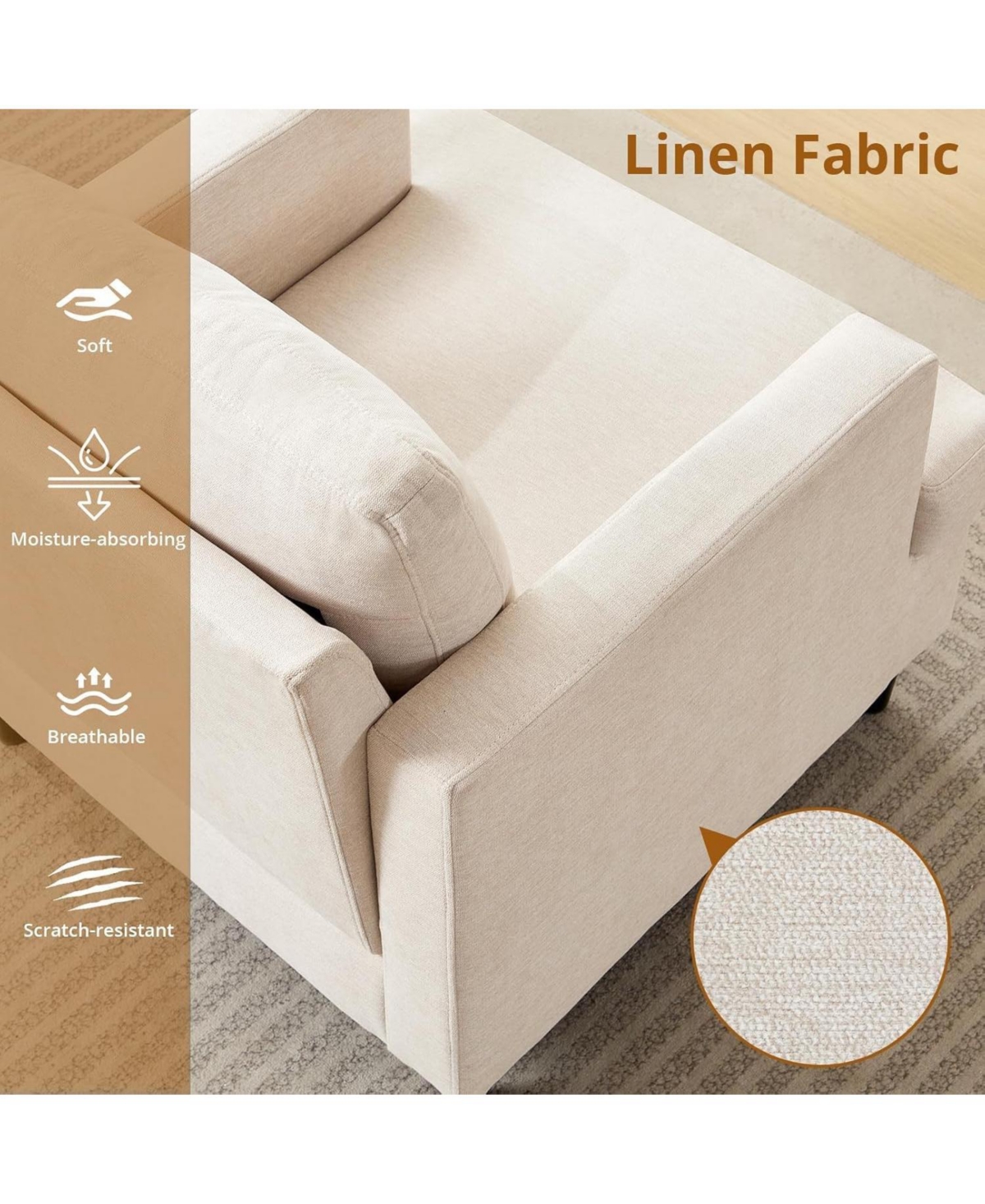 gaomon Oversized Cloud Chair, Linen Living Room Chair, Mid Century Modern Armchair with Thick Cushion & Leg, Deep Seat & No Assembly Required