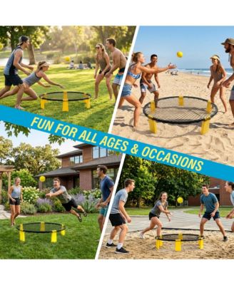 Outdoor Roundnet Game Set, Portable Beach Ball Game with 2 Balls, Sturdy Playing Net and Carry Bag, Classic Family Entertainment Game for Beach