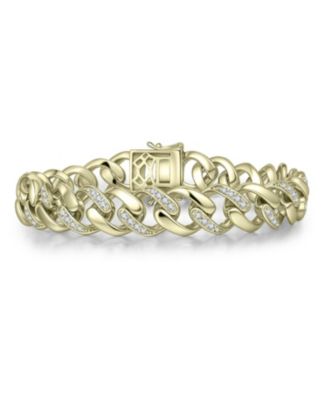 Sterling Silver Iced Out CZ Pave Bold Curb Chain Bracelet