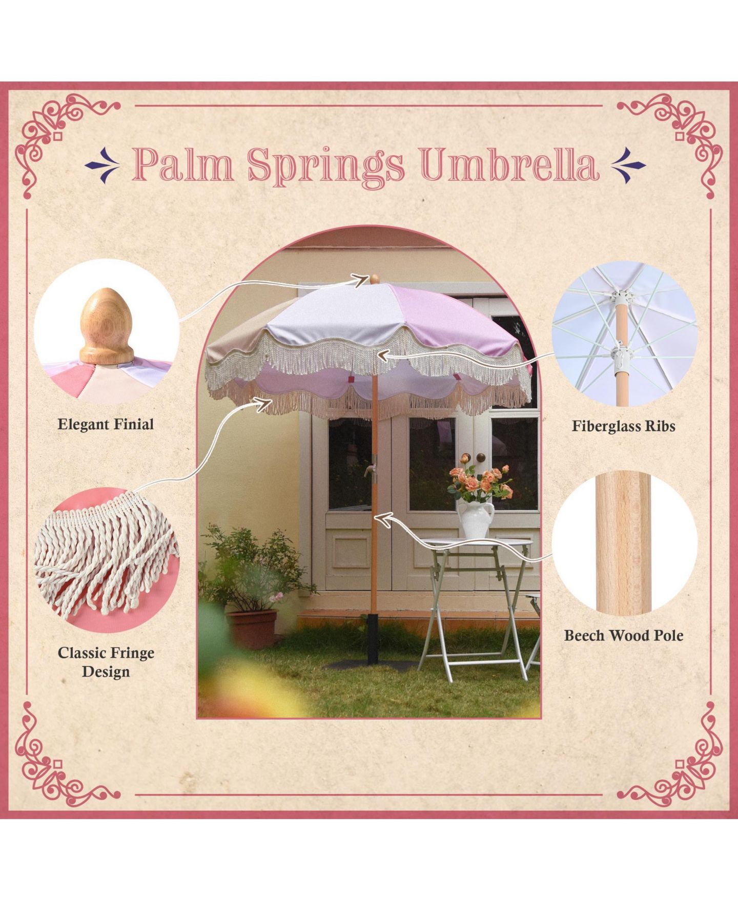 Детская игрушка WinSpin 24" Modular Prize Wheel Tabletop w/ Palm Springs Pink Fringe Umbrella for Outdoor Pop-up Shop Craft Booth, цвет: Natrual — фото 9