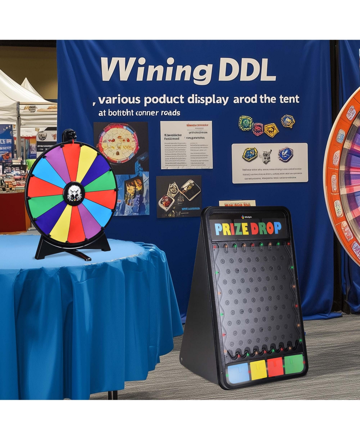 WinSpin 41x25" Prize Drop Board with Led Light and 20" Prize Wheel Fortune Game