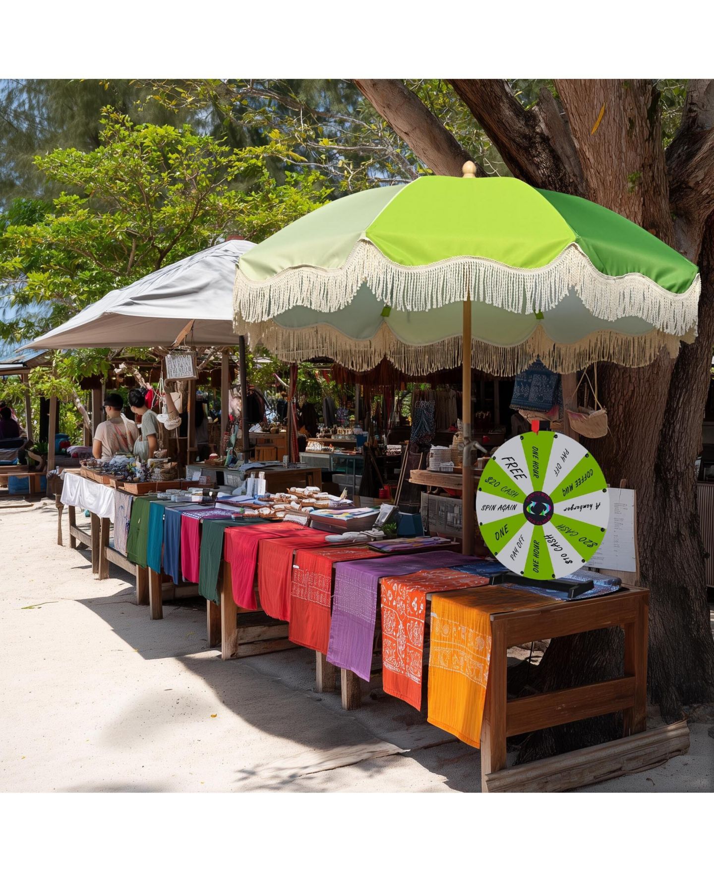 Детская игрушка WinSpin 24" Modular Prize Wheel Tabletop with Palm Springs Green Fringe Umbrella for Outdoor Pop-up Shop Craft Booth, цвет: Natrual — фото 4