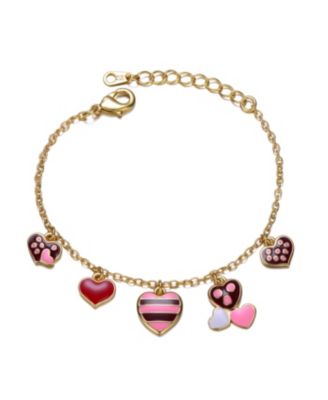14k Yellow Gold Plated Adjustable Bracelet with Heart Charms and Colored Enamel for Kids
