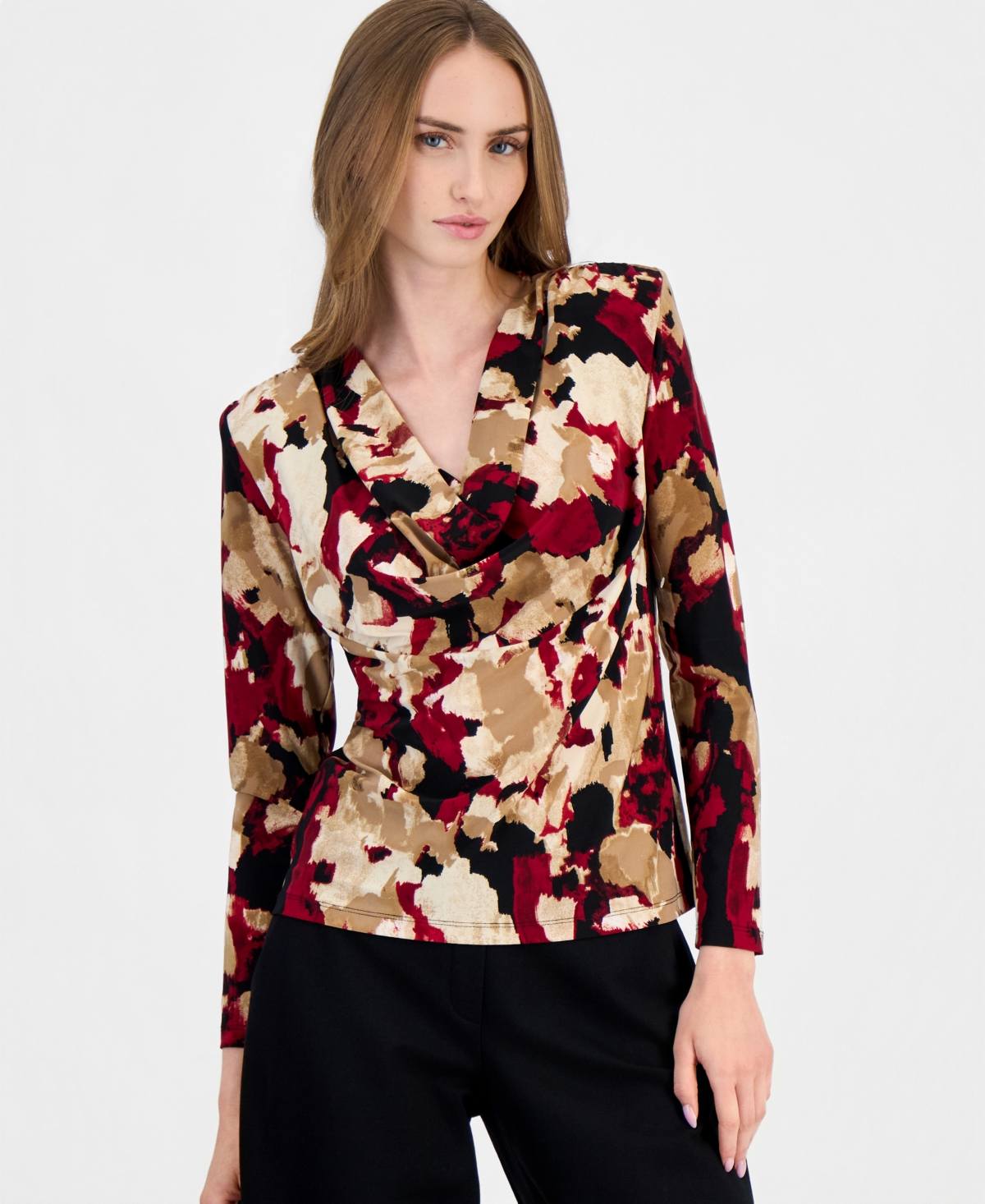 Anne Klein Women's Cowl Neck Long-Sleeve Blouse