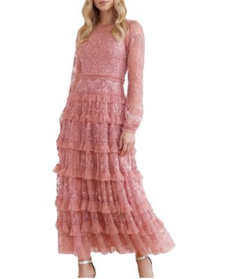 Women's Blossom Long Sleeve Lace Ankle Gown
