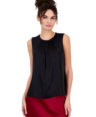 Women's Sleeveless Pleated Boat Neck Blouse